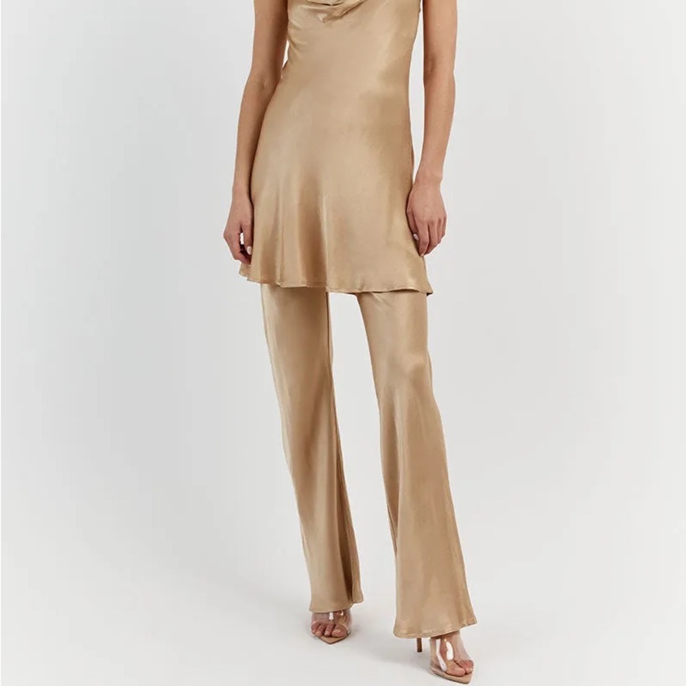 DISSH SIMONE GOLD SATIN BIAS CUT PANTS - 2 / GOLD